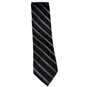 BURMA BIBAS Men's 100% Silk Necktie 59" Designer Striped Black Gray White EUC